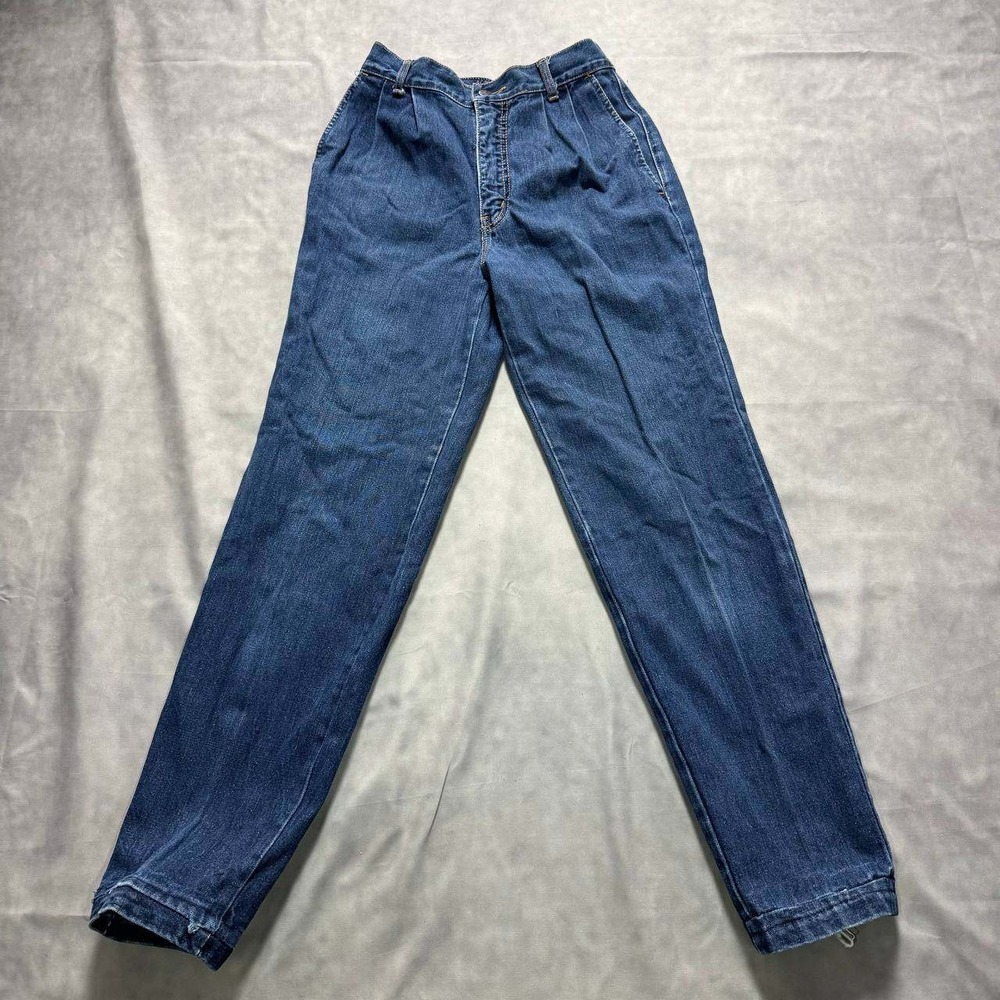 Vintage High Waisted Pleated Tapered Leg Jeans Medium Wash Denim Womens